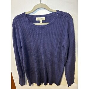 Cabelas 100% Cotton Sweater Blue Purple Women’s Size Medium Buttons On Shoulder